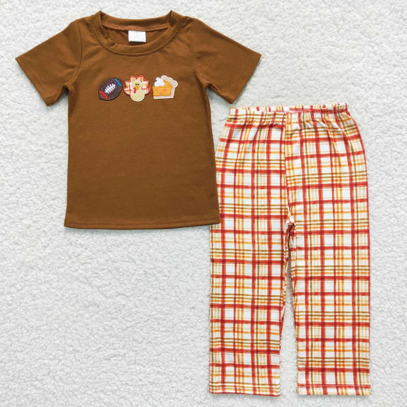 Matching Baby girls boys Thanksgiving turkey outfits clothing embroidery