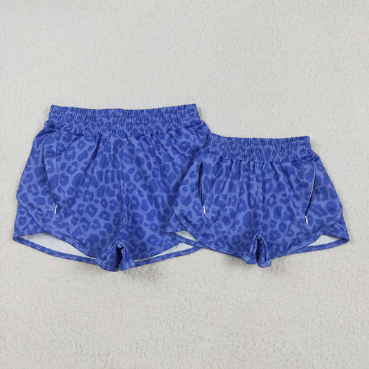 Family Matching Adult Baby girls blue leopard shorts yoga