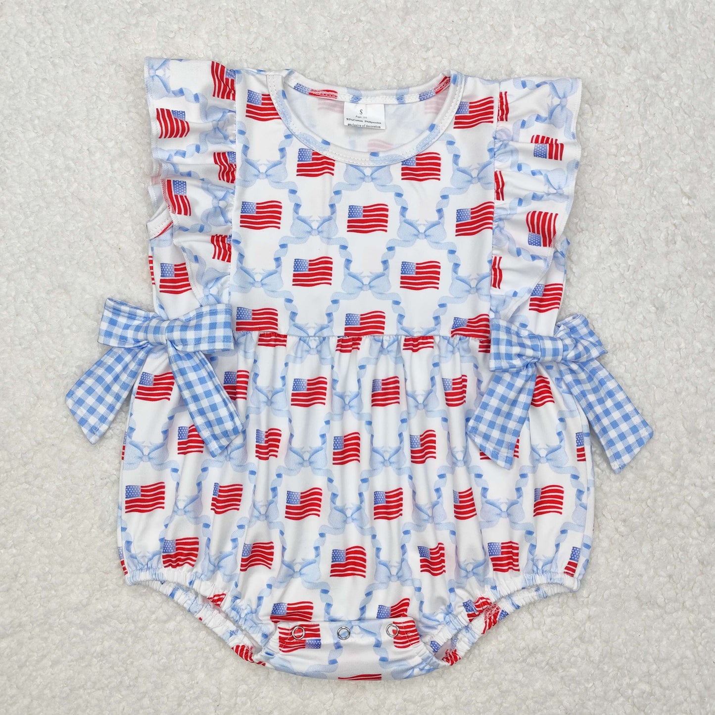 SR2353 July Fourth Baby girls sleeveless blue bow romper