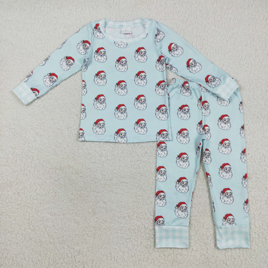 BLP1090 baby Boys Christmas Santa Claus blue pajamas