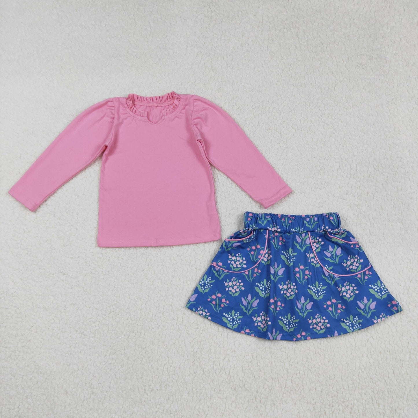 GLD1256 girls pink long sleeve flower skirt outfits