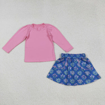 GLD1256 girls pink long sleeve flower skirt outfits