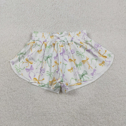 SS0682 baby girls Mardi Gras bow shorts yoga