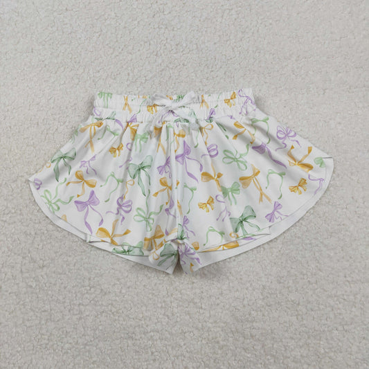 SS0682 baby girls Mardi Gras bow shorts yoga