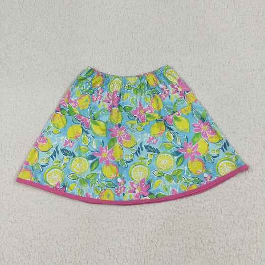 GLK0100 Girls rose yellow flower green Skirt