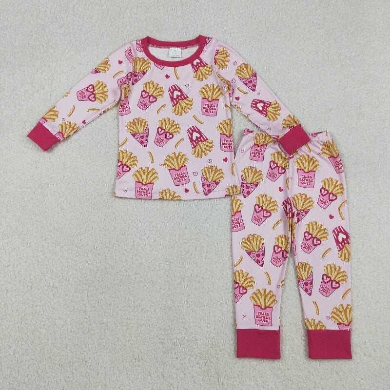 Matching Baby girls fries romper pajamas long sleeves
