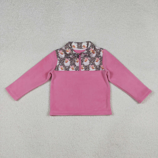 GT1151 baby girls Christmas leopard pink zipper pullover top