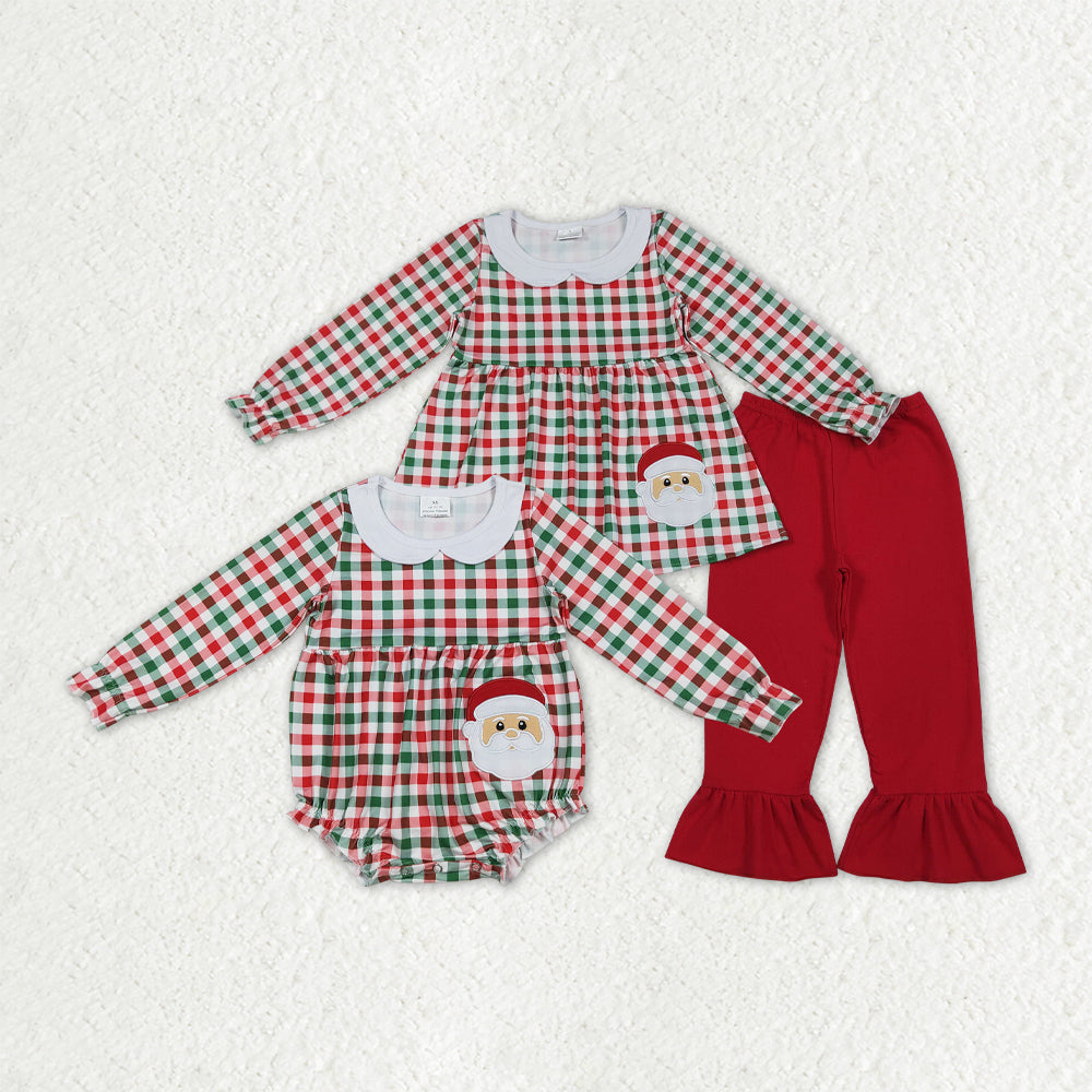 Matching Baby girls Christmas checkered romper outfits clothing embroidery