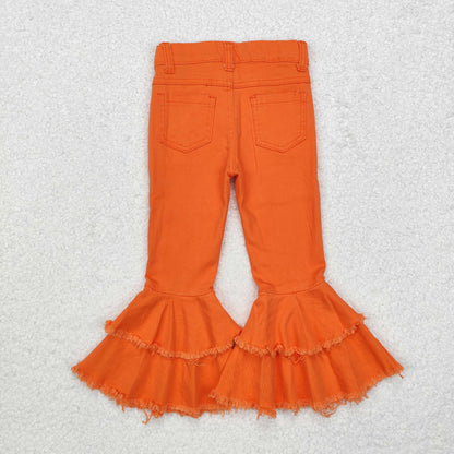 Girls Jeans Bell Bottom Pants Ruffled Orange