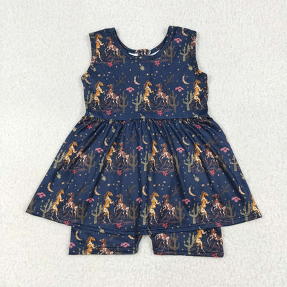 SR3071 baby girls sleeveless navy horse Jumpsuit