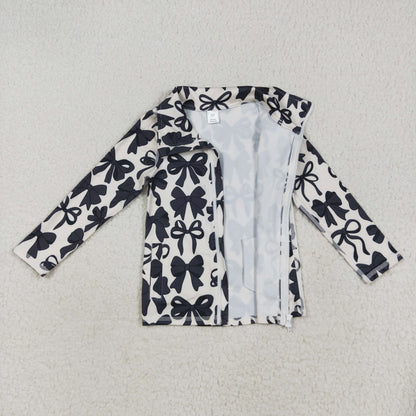 GT1084 baby girls black bow zipper long sleeve top yoga