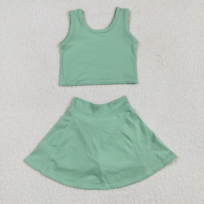 GSD1984 baby girls green sleeveless dress outfits Yoga