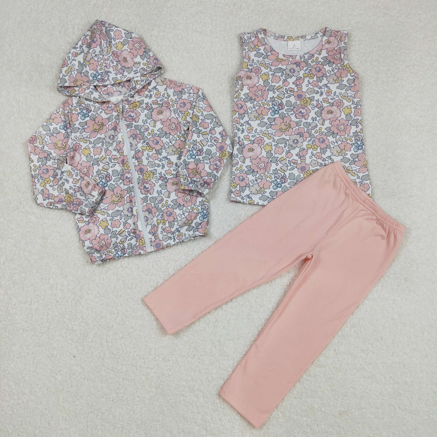 GLP2313 Baby Girls  three pieces flower zipper pink orange Outfits