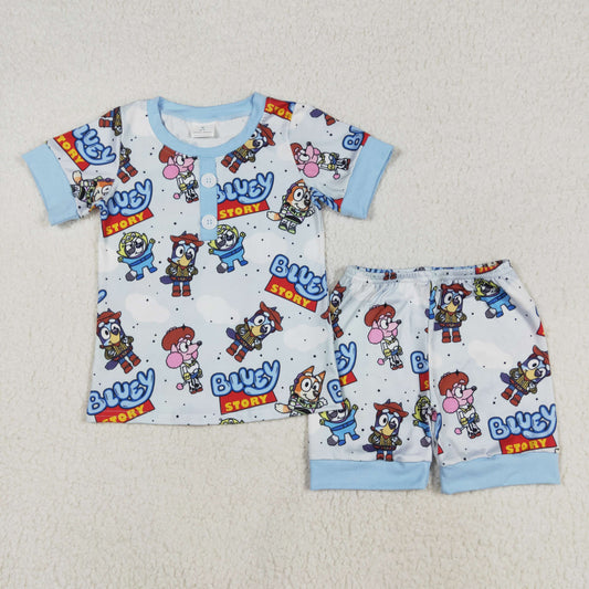 BSSO1240 Boys blue cartoon dog short sleeve pajamas