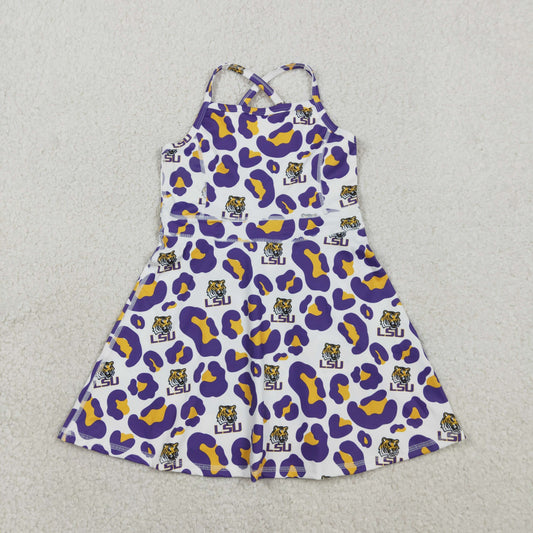 GSD3639 girls LSU tigger purple leopard dress yoga