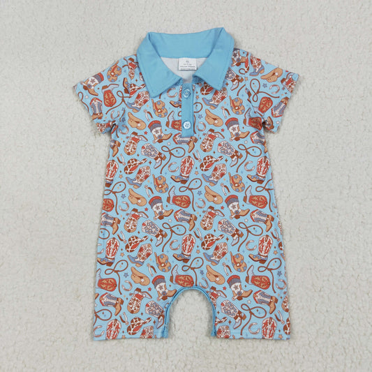 SR3128 baby boys cowboy boot blue romper
