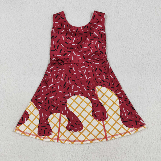 GSD2749 girls sleeveless Wine red Ice cream waffles Dress yoga