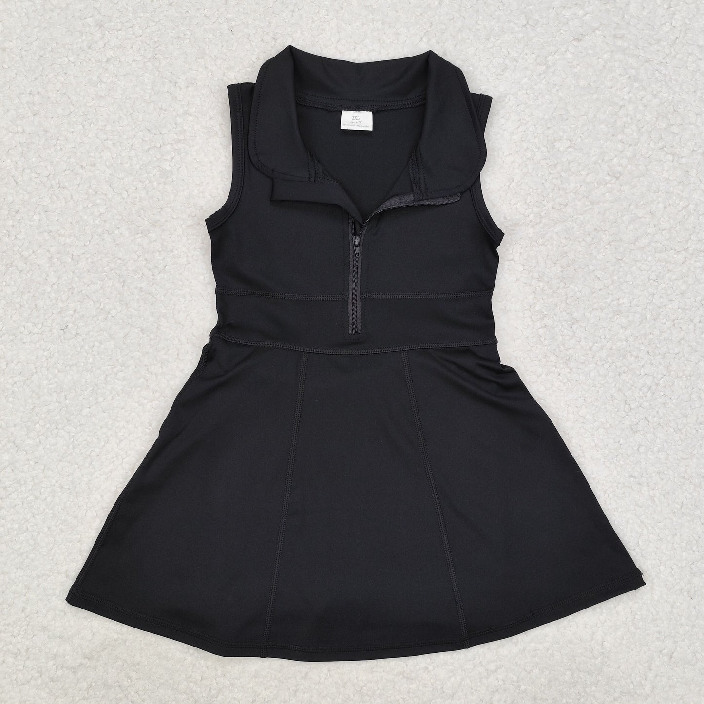 GSD1428 Girls black zipper sleeveless yoga Dress