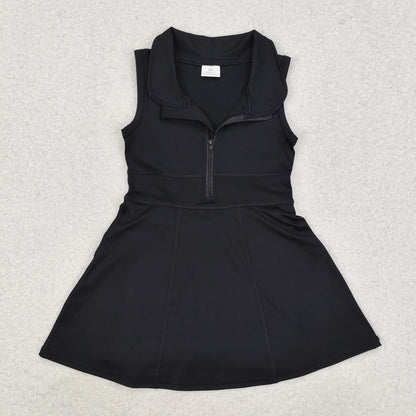 GSD1428 Girls black zipper sleeveless yoga Dress