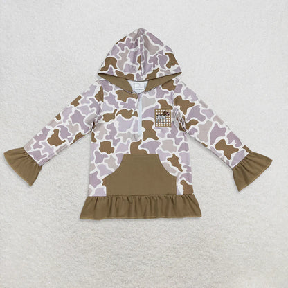Matching Baby boys girls  zip-up long-sleeved camo top pullover hooded  embroidery