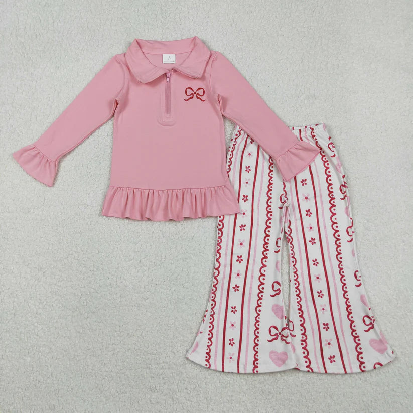 Matching Girls Valentine's long-sleeved long sleeve zipper outfits embroidery