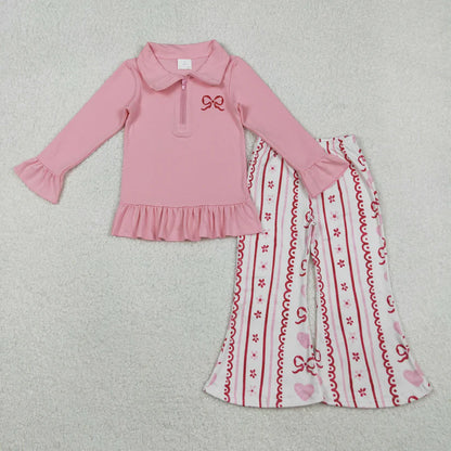 Matching Girls Valentine's long-sleeved long sleeve zipper outfits embroidery