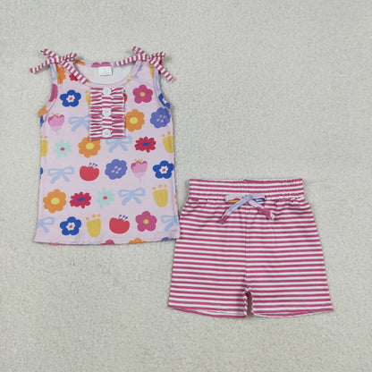 GSSO2830 baby girls colorful flower stripe shorts outfits
