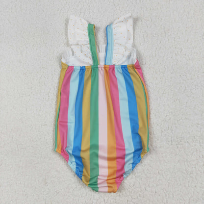 S0550 Girls colorful sripe swimsuit 1pcs