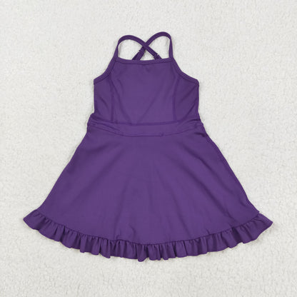 S0554  Girls  purple yoga dress swimsuit