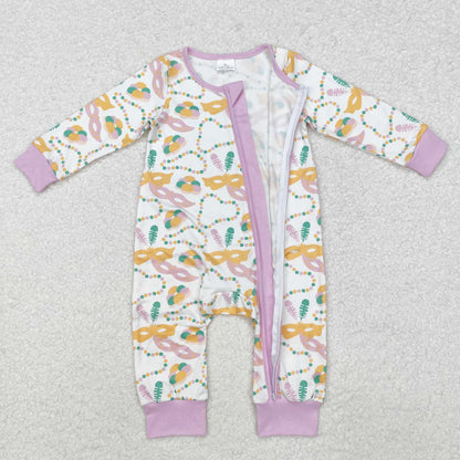 LR2097 Baby girls Mardi Gras zipper romper