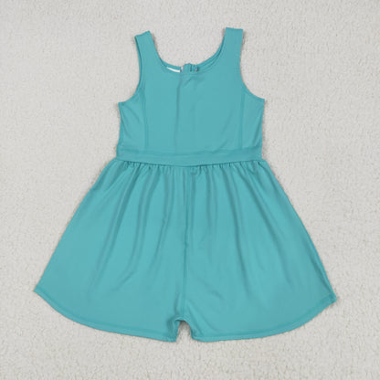 SR3023 baby girls blue green sleeveless zipper Jumpsuit  yoga