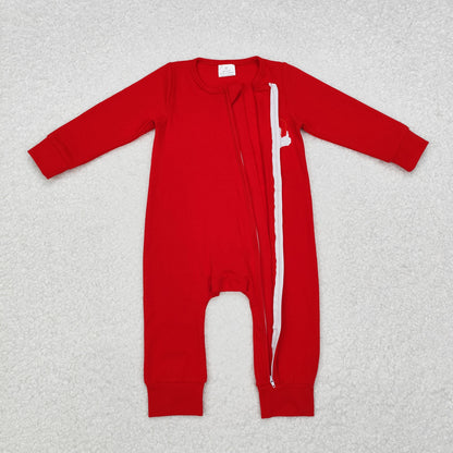 LR2052 Baby Christmas embroidered Santa Claus red zipper romper