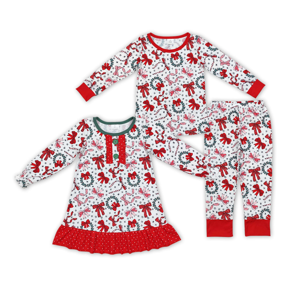 Matching Baby girls Christmas bows outfits dress pajamas clothing