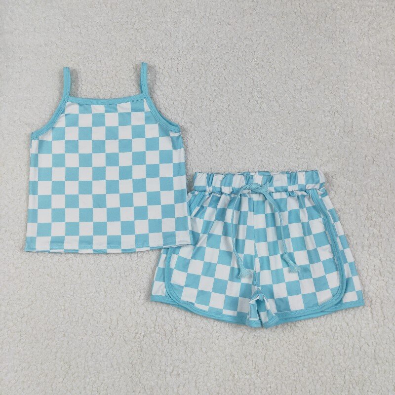 Matching Baby girls summer checkered shorts outfits