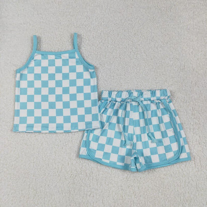 Matching Baby girls summer checkered shorts outfits