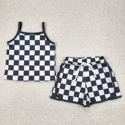 Matching Baby girls summer checkered shorts outfits
