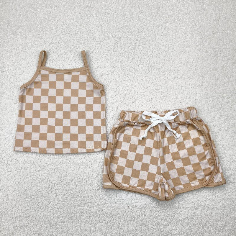 Matching Baby girls summer checkered shorts outfits