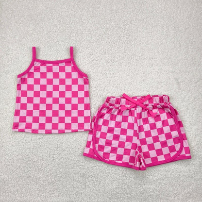 Matching Baby girls summer checkered shorts outfits