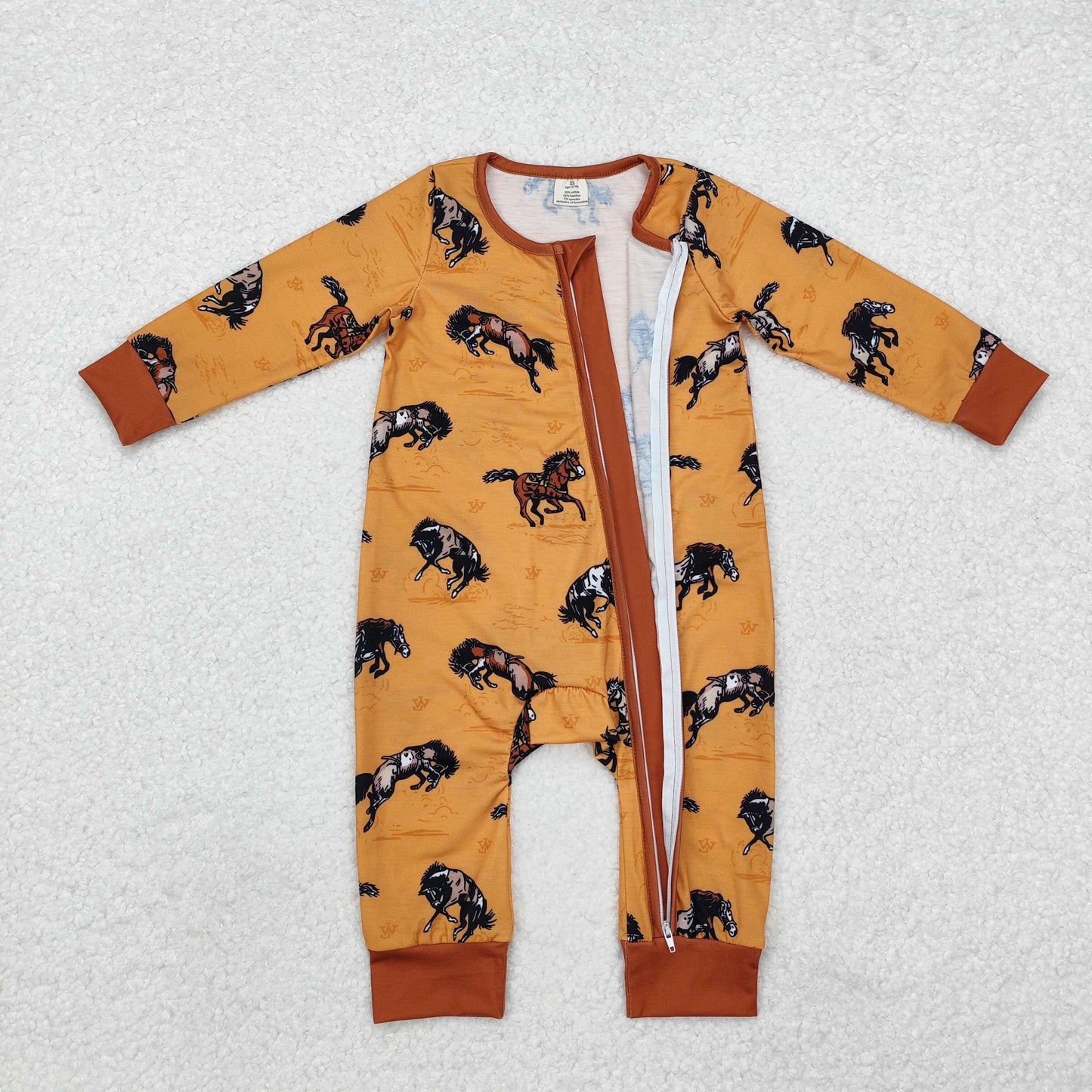 LR1857 Baby boys horse zipper bamboo romper