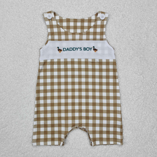 SR2303 Baby daddy's boy duck plaid romper embroidery