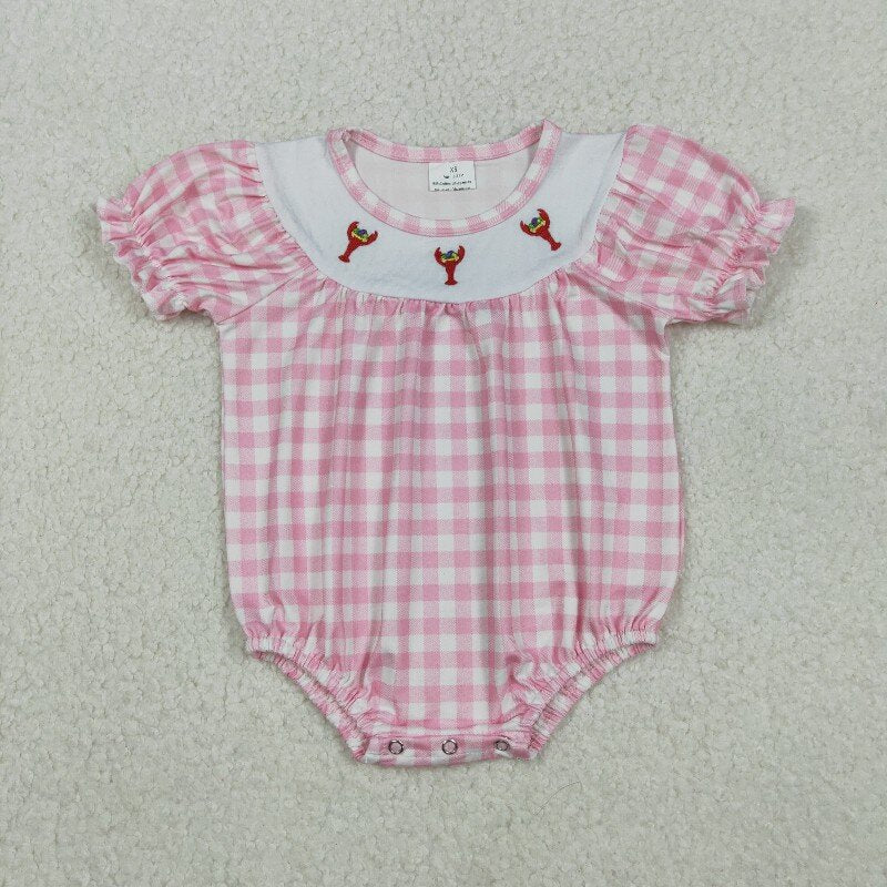 Matching Baby girls boys Mardi Gras lobster outfits short sleeves embroidery