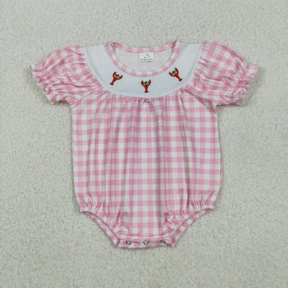 Matching Baby girls boys Mardi Gras lobster outfits short sleeves embroidery