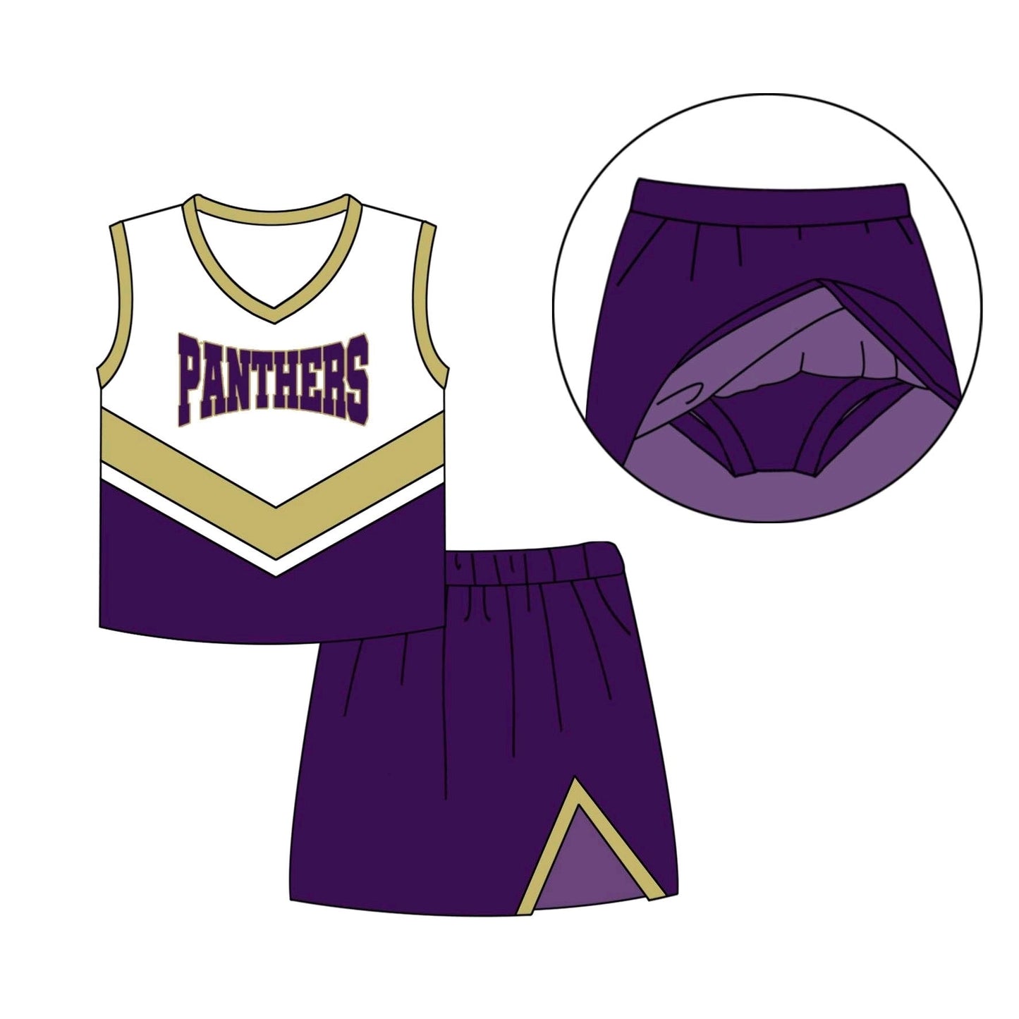 MOQ 3 Custom baby girls PANTHERS purple sleeveless skirt outfit