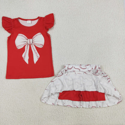 GSD1722 girls fiying sleeve red bow skirt outfits