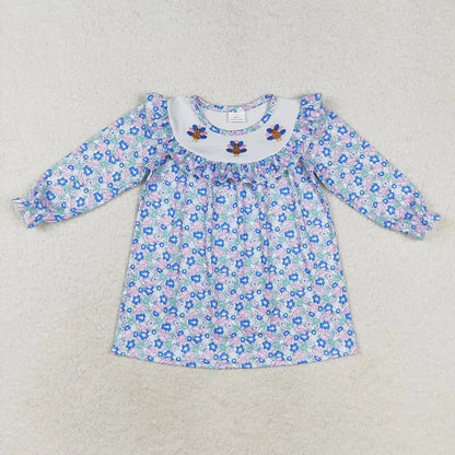 Matching Baby girls boys Thanksgiving turkey blue outfits dress embroidery