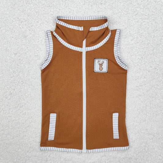 BT0855 Boys deer brown zippy jacket embroidery