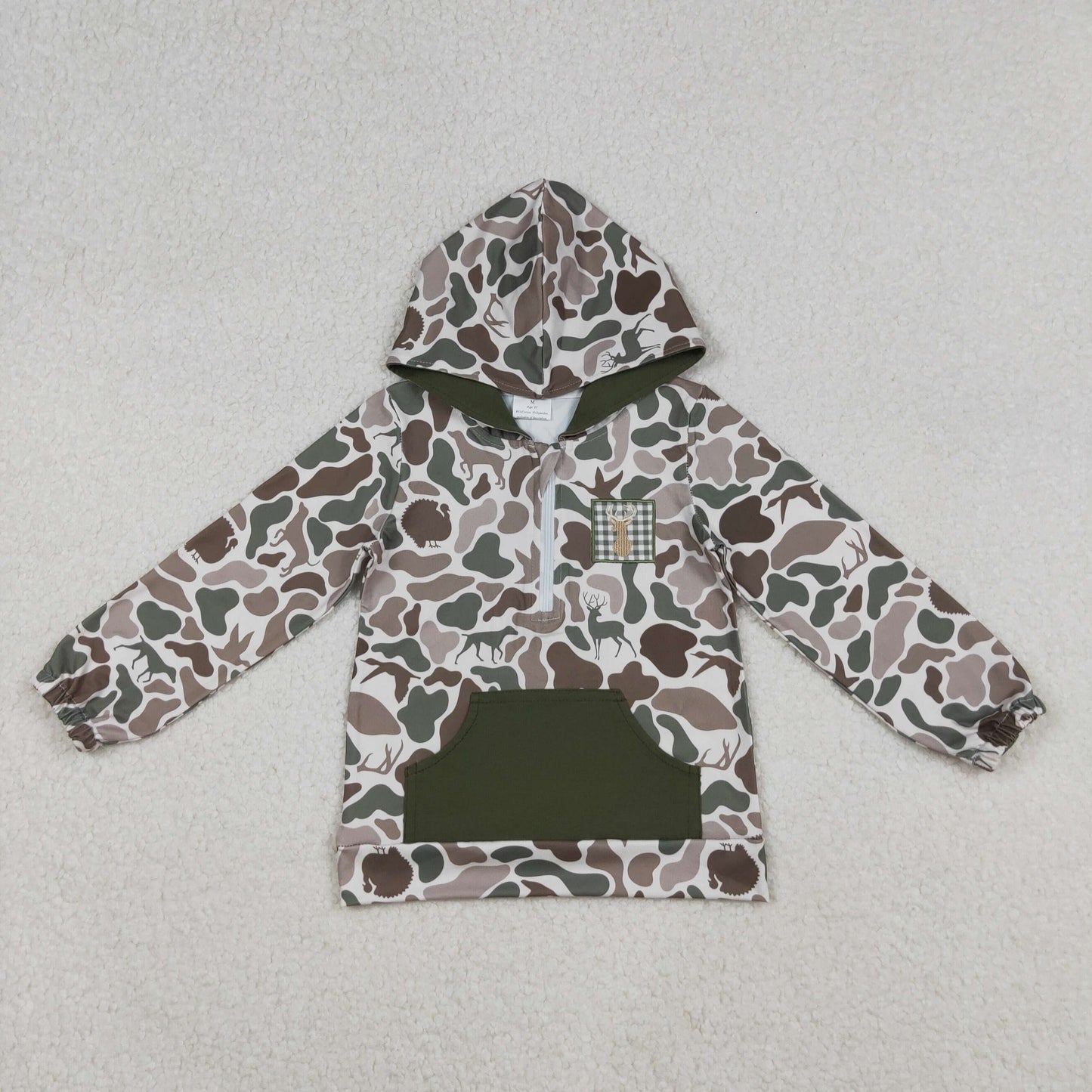 BT1304 baby boys green camo duck zipper hoodies top embroidery