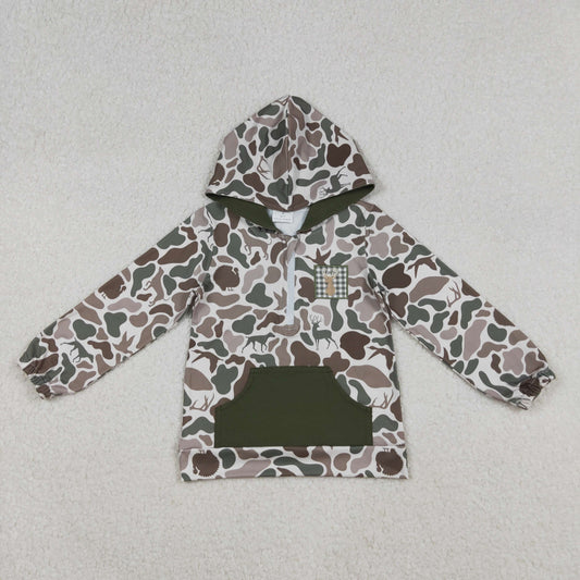 BT1304 baby boys green camo duck zipper hoodies top embroidery