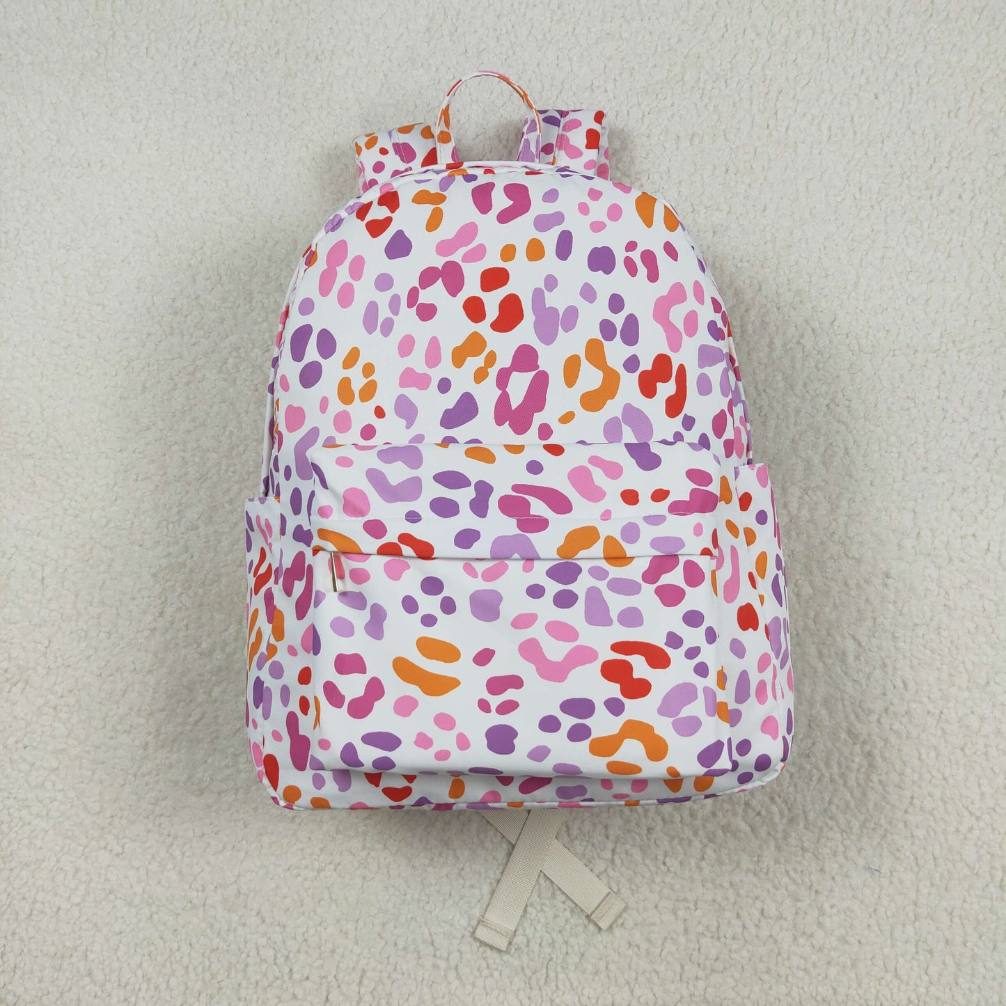 BA0307 pink leopard zipper floral schoolbag