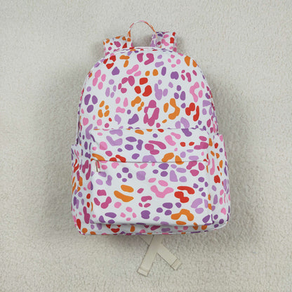 BA0307 pink leopard zipper floral schoolbag